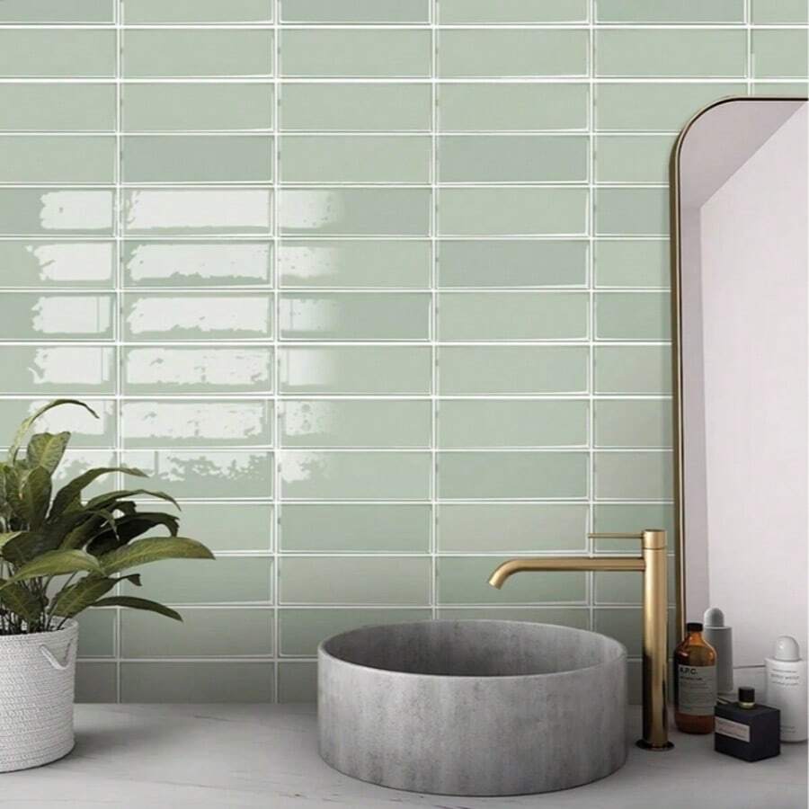 10 miếng dán gạch ốp tường 3D màu xanh lá cây và be, kích thước 25,4 * 25,4cm (10 * 10 inch), chống thấm nước và chống bám bẩn, dễ dán, thích hợp cho nhà bếp, phòng tắm, phòng giặt, cải tạo tường nhà thuê, sử dụng được quanh năm. - 10 CÁI - Xem 1