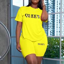 Conjunto de Dos Piezas de Ropa Casual para Mujer, Camiseta de Cuello Redondo y Pantalones Cortos, Verano 2026, Nueva Calidad,  Caliente - Amarillo - Ver 5