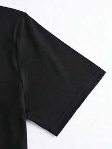 Diseño Sencillo y Versátil, Ropa de Vacaciones, Primavera, Ropa de Resort para Mujer, Conjuntos de Primavera para Mujer, Camiseta de Algodón - Negro - Ver 4