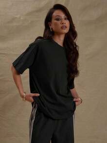 Loose And Wide Crew Neck T-Shirt, Casual And Everyday Wear, Loose T-Shirt For Airport, Back To School, Stylish For Spring And Summer, Vacation - 彩色 - 查看 3