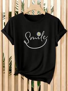 Camiseta unisex de manga corta, VeranoNuevoMujeresManga cortaCamisetaconSonriendoCaraYMargaritaPatrón,FrescoYEncantadorDiseño,AdecuadoparaInicio,Oficina,ViajesVersátilTopplayerashombre, , , Dazymujer,romwehombres, bohochic,maestrasregalos,camisetaparaconjuntos de mujercon curvasparamu,y2k, - Negro - Ver 6
