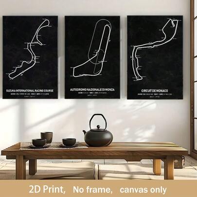 Tranh canvas nghệ thuật trừu tượng tối giản cổ điển 2D phẳng, gồm 3 mảnh, thể hiện hình ảnh đường đua nhìn từ trên cao, thích hợp để trang trí câu lạc bộ đua xe, nhà cửa, phòng ngủ và văn phòng, cũng là một món quà hoàn hảo.