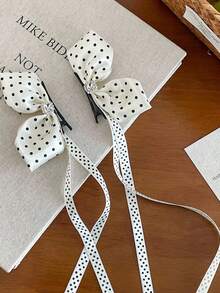 2pcs Girls' Sweet Princess Style Polka Dot 3D Bow Bangs Side Hair Clips - White - View 2