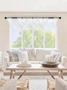 1 pieza Cortina blanca con volantes, estilo minimalista con flecos y adorno floral, tela de poliéster, adecuada para la decoración de ventanas de la sala de estar y el dormitorio - Hilo de palma blanco hilado - Ver 11