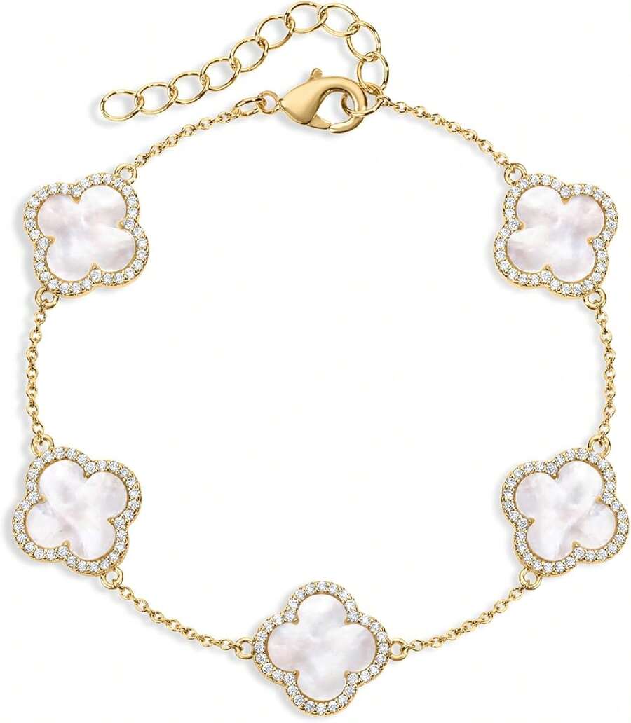 Electric Picks Icon Bracelet For Women, 14k Gold Plated Clover Charm Chain Bracelet, Adjustable 6"–7.5", Stackable Everyday Jewelry, Minimalist Gold Bracelet Gift - màu đen - Xem 1