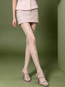 1 Pair White Sheer Tights With Large Dots Flattering Fit Sexy Fashionable Cute Chic For Daily Date Spring Fall Party - Multicolor - View 6