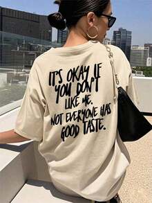 Women's Graphic Tee "I Don't Care If You Don't Like Me", Regular Fit Tee With Funny Phrase, Comfortable Sarcastic Crew Neck T-Shirt "Not Everyone Has Good Taste" Summer Tee In Black - 杏 - 查看 2