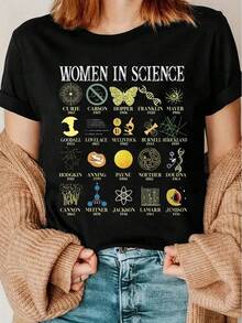 Camiseta para mujeres amantes de la ciencia, ropa divertida de ciencia, moda urbana, cuello redondo, suave - Negro - Ver 1