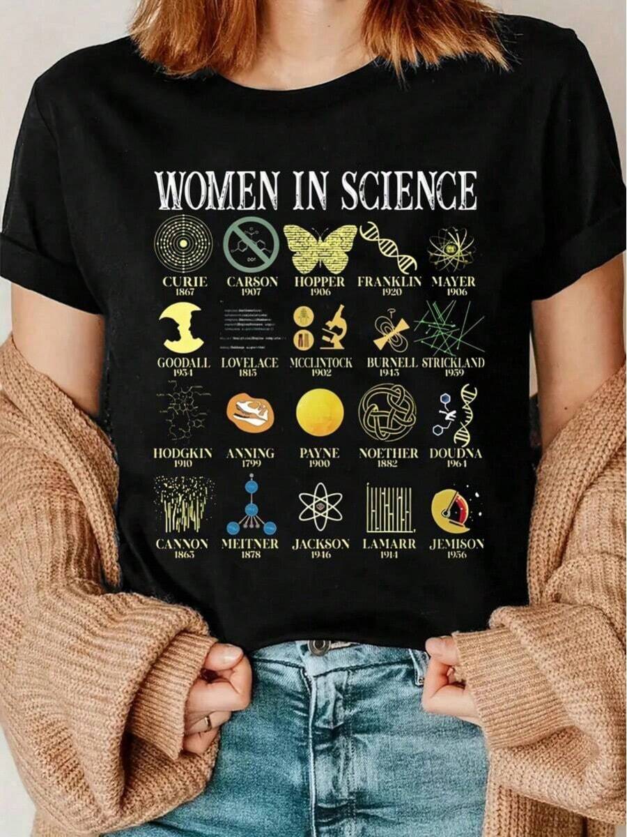 Camiseta para mujeres amantes de la ciencia, ropa divertida de ciencia, moda urbana, cuello redondo, suave - Negro - Ver 1
