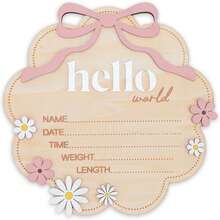 1pc "Hello World" Wooden Baby Birth Announcement Sign With Pink Bow, Cloud & Floral Pattern Newborn Name, Date, Time, Weight, Height Wooden Plaque, Hospital Newborn Notice Board, Baby Girl Nursery Photo Prop, Baby Girl Nursery Decor, Photo Prop And Keepsake - Hello World - View 9