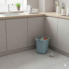 Freestanding PP Plastic Waste Basket, 24.5x23x28cm Open Top Square Garbage Can With Wave Pattern And Trash Bag Fixer - Baby Blue - View 3
