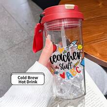 1/5 buah Gelas Plastik 500ml dengan Sedotan, Tali Pengikat, dan Tutup Anti Bocor, Gelas Kopi Es Transparan dengan Cetakan "Perlengkapan Guru", Apel, Penggaris, dan Pola ABC, Cocok untuk Penggunaan Sehari-hari, Hadiah Ideal untuk Guru di Hari Guru - Staf pengajar multiwarna - View 4