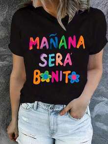 short sleevesCamiseta impresa en letras blusa casual de cuello redondo de manga corta en verano y primavera ropa de mujerLeisure - Negro - Ver 7