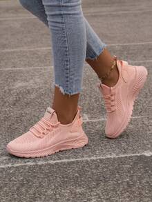 Breathable Mesh Sneakers] Lightweight Breathable Mesh Sneakers - Non-Slip EVA Sole, Comfortable Ankle Support, Lace-Up Low-Top Running & Tennis Shoes For Men And Women, Retro Style, All-Season Wear, Fitness Wear - 品質升級粉 - 查看 3