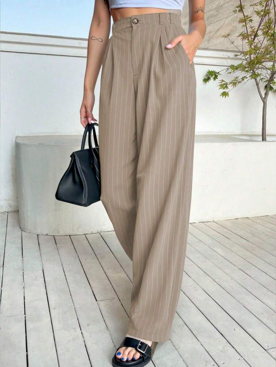 Striped Tailored Wide Leg Pants - Granate - Ver 1