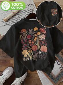 Graphic Print T-Shirt, Short Sleeve, Crew Neck, Casual Top For Summer And Spring, Women's Summer Clothing - Black - View 8
