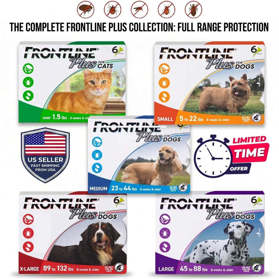 Frontline Plus Flea & Tick Solution For Dogs & Cats – Multiple Sizes For 5–132 Lbs Pets – 3 Or 6 Dose Monthly Protection - Small Dog - View 1