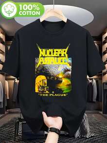 Men's Graphic T-Shirt Nuclear Assault The Plague Limited Edition | Black Band T-Shirt With Artistic Logo In Yellow And Orange, Casual Crew Neck, Machine Washable, Sizes S-5XL, Clothing For Music Fans, Crew Neck T-Shirt, For All Seasons. - 黑色 - 查看 1