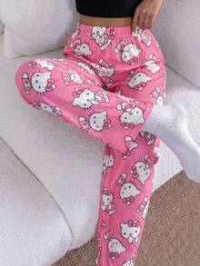 SANRIO 1件Hello Kitty女士薄款休闲舒适裤 - 玫紅色 - 查看 4