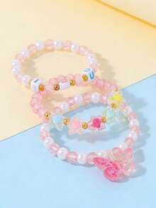 3pcs/Set Girls Cute Flower & Heart Charm Bracelet Jewelry Set, Beaded Children's Bracelet Accessories, Random Color, Suitable For Girls Party Gifts - one-size - View 12