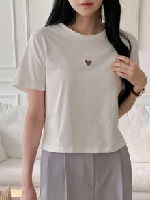 Women's Summer Casual Heart Pattern Short Sleeve Tee - Vintage Street Style Unisex Loose Cotton Short Sleeve Crew Neck T-Shirt. Y2K Style Activewear, Crew Neck, 100% Cotton, Soft Fabric, Short Sleeve. 1 T-Shirt - 白色 - 查看 4