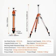 Laser Level Tripod Stand, 5/8"-11 Thread Mount, 45.07-114.37 Inch Height Adjustment Heavy Duty Survey Tripod, With Level Bubble & Diffusion Limiter , Liftable Non-Skid Feet For Construction - Extra Heavy Duty Lifting Type - View 7