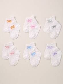 24/12/6/1 對裝女嬰蝴蝶結印花後跟短襪，幼兒女嬰襪，心形防滑抓地設計助行走，心形透氣網眼，舒適夏季穿著，日常穿著與禮物，女嬰地板襪，嬰幼兒抓地夏季短襪 - 彩色 - 查看 4