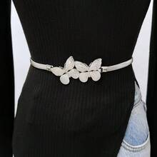 1pc New Gold Floral Pattern Party Wear Metal Alloy Belt For Women, Suitable For Dresses And Formal Occasions. Decorative And Waist-Slimming Design. This Fashionable Solid Metal Belt Is Suitable For Daily Wear. - Silver - View 4