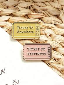 1/2pcs Artistic Ticket English Text Brooch, Petite Creative Soft Color High-Quality Accessory To Enhance Outfit, Suitable As Gift For Friends And Family With Great Atmosphere - Multicolor - View 5