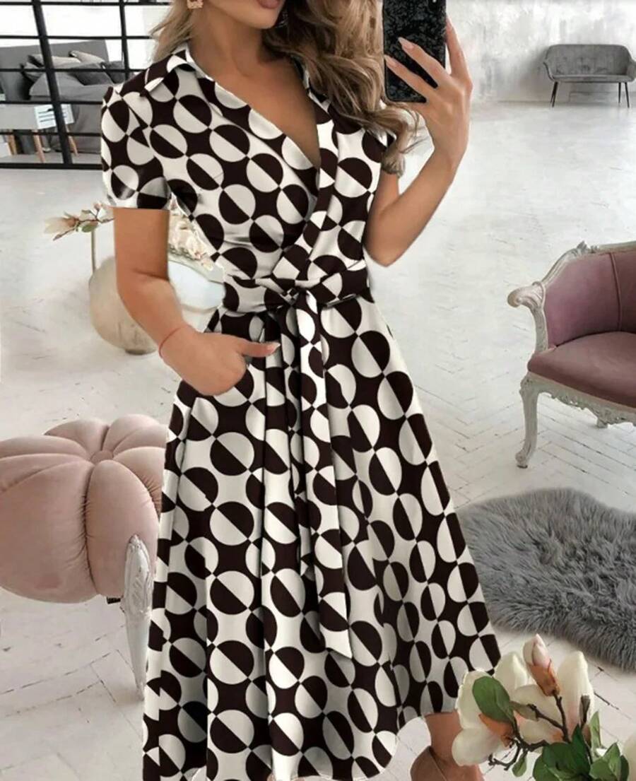 Vestido de verano con estampado de rayas de arcoíris para mujer, vestido largo informal de manga corta con botones, camisa Vintage, vestidos largos elegantes para mujer 2023 - Caqui - Ver 1