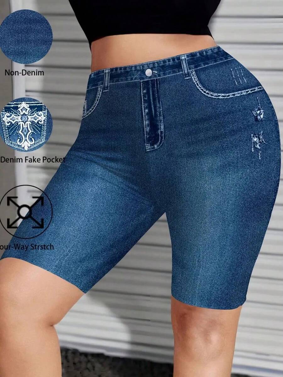 Nuevos Shorts de Mezclilla Elástica, Corte Ajustado, Versátiles, Imitación de Mezclilla, Favorecedores a la Figura, Estilo Casual - DK-103 - Ver 1