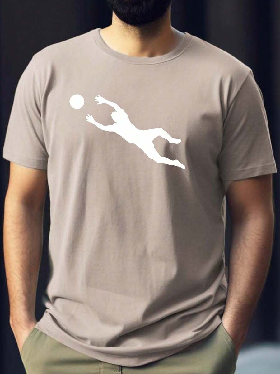 Camiseta de manga corta para hombre con silueta de portero de fútbol, tejido de poliéster 100% con un poco de elasticidad, ajuste regular, camiseta de manga corta para verano - Diseño de patrón geométrico - Caqui - Ver 1