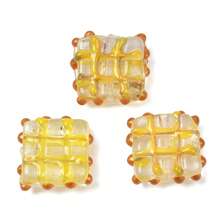 3 piezas de cuentas de vidrio cuadradas con patrón de cuadrícula naranja, cuentas decorativas de vidrio hechas a mano, adecuadas para hacer pulseras, collares y joyería DIY - Naranja - Ver 7