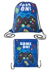 6 piezas Bolsas con cordón con patrón de videojuegos azules, suministros de embalaje de regalos, decoraciones de fiesta de cumpleaños, bolsas de almacenamiento de dulces, recuerdos de fiesta - consola de juegos azul - View 7
