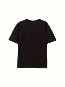 1 Pieza de Camiseta Casual de Moda para Hombres y Mujeres - Estampado de Leopardo y Cerezas, Negra con Detalles Dorados Brillantes, Elasticidad Media, Lavable a Máquina, Comodidad para Todo el Año, Versátil, Fácil de Combinar, Uso Diario, Estilo Urbano, Atuendo para Vacaciones, Atuendo para Fin de Semana - Negro - Ver 2