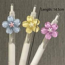 5支裝 0.5mm 黑色墨水花卉球筆套組，可愛花朵快乾書寫筆，創意文具組合，適合日常辦公，禮品套裝，多入裝筆 - 多色款式D - 查看 2
