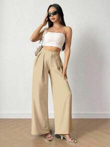 Tailored Wide Leg Trousers - Aprikot - View 3