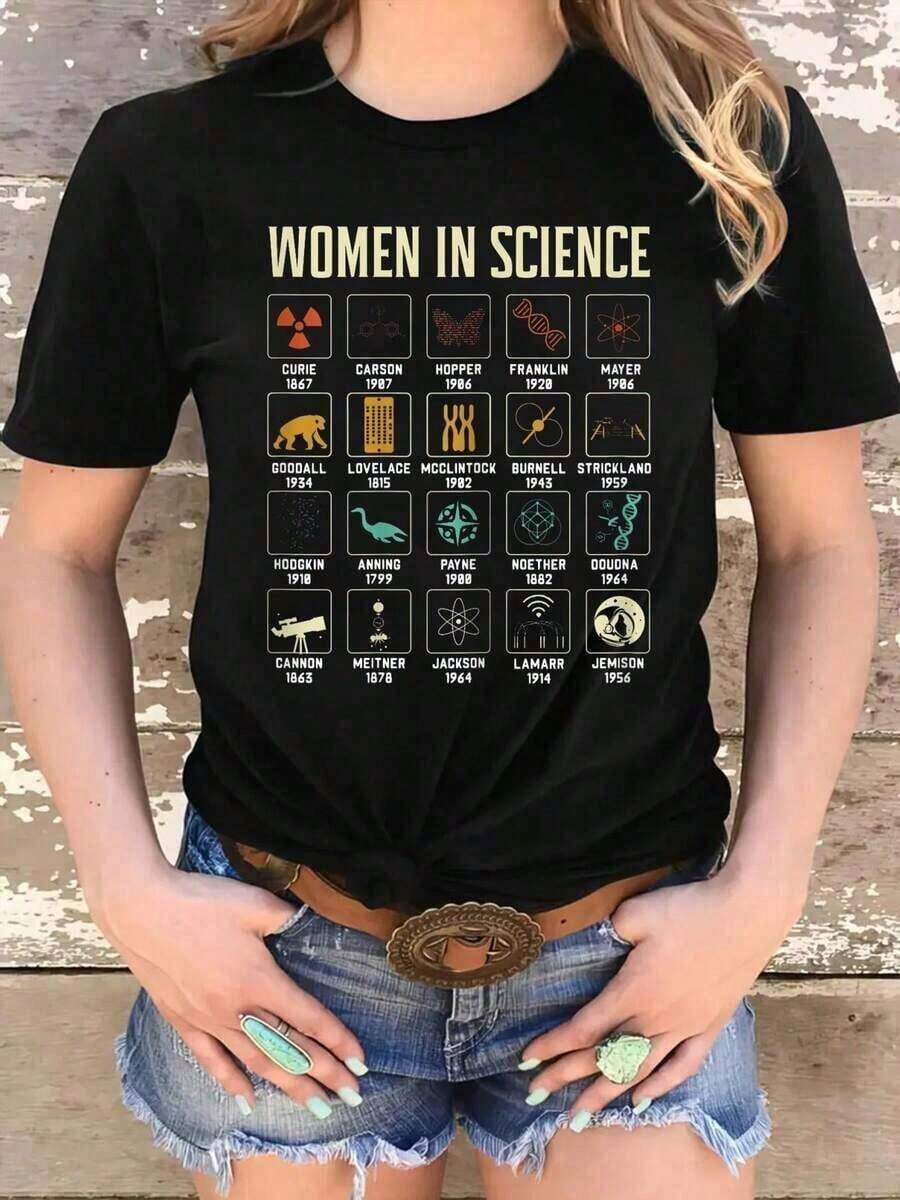 1 Piece 100% COTTON Biology And Chemistry Student T-Shirt Teacher 180g 100% Soft Cotton Y2k T-Shirt Shirt - 黑色 - 查看 1