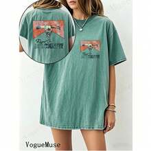 Unisex Washed Distressed T-Shirt Cotton Blend Casual Oversized Tee. Women'S Vintage 192s Retro Skull & 9'S Country Graphic T-Shirt - Double-Sided - 薄荷藍 - 查看 12