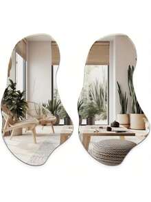 1/2pcs Asymmetric Wall Mirror, Asymmetrical Curved Retro-Style Decorative Mirror, Modern Mirror Wall Panel Decoration, Home Decor Living Room, Bathroom Decor, Wall Decor, Suitable For Living Room / Foyer / Bathroom (Please Confirm If The Actual Size Matches Your Expectations) - Silver - View 4