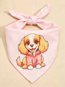 1pc Polyester Soft & Comfortable Pet Bandana With Cartoon Pattern, Suitable For Cats And Dogs Indoor And Outdoor Use - Pink - View 2