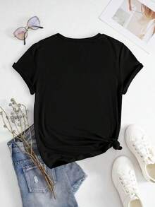 Camiseta holgada  de talla para mujer con diseño gráfico de puño de perro, camiseta estampada, top de verano - Negro - Ver 2