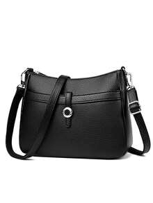 Sac bandoulière en cuir souple et léger pour maman, grande capacité, porte-monnaie et téléphone, sac à épaule, style urbain minimaliste - Noir - Voir 5