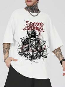 ROMWE MEN Goth Skull Print T-Shirt - White - View 1
