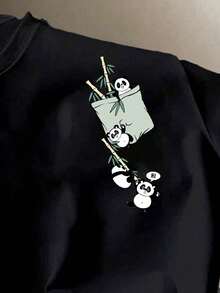 Camiseta gráfica de panda divertida para hombres , adecuada para exteriores y escuela - Negro - Ver 2