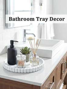 [Delivery Within 2-7 Days In The United States] Modern Chic Round Vanity Tray Waterproof Fluted Edge Black Resin Construction For Easy Quick Cleaning Elegant Decorative Bathroom Counter Organizer Tray For Adult Women Men And Apartment Renters Versatile Non Slip Perfume Cosmetic Skincare Catchall For Bathroom Countertop Dresser Nightstand Kitchen Sink Washbasin Organization Storage Display Dish Plate Home Decor Storage Accessories - 彩色 - 查看 7