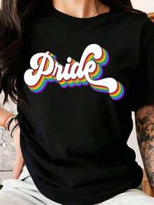 1 camiseta gráfica Pride Rainbow para mujer, unisex, para celebrar el Mes del Orgullo LGBTQ, camiseta de apoyo, ropa casual para el Día del Orgullo, 180g, 100% algodón. - Negro - Ver 1