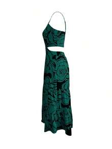 Selamara Vestido de tirantes finos con estampado floral y espalda descubierta, estilo vacacional - Verde - Ver 3