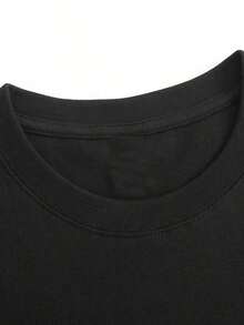 Camisetas de Primavera con Estampado de Letras a la Moda para Mujer, Cuello Redondo, Algodón Puro, Diseño Sencillo, Cómodas y Transpirables, Ideales para Uso Diario Casual, Versátiles, Muestran un Estilo Natural y Elegante, Esenciales para Fiestas de Verano, Entrega Local, Holgadas y Cómodas para el Verano. - Negro - Ver 4