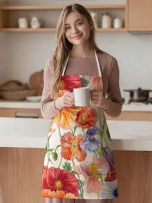 1 pezzo, Grembiule in poliestere con motivo carino a fiori e foglie di ginkgo, adatto per cucinare, cuocere e giardinaggio - può essere utilizzato come abbigliamento per la cucina e la sala da pranzo - Multicolore - Visualizzare 6